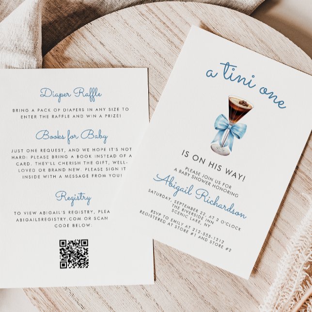 Convite Tini One Espresso Martini QR Code Boy Baby Shower (Criador carregado)