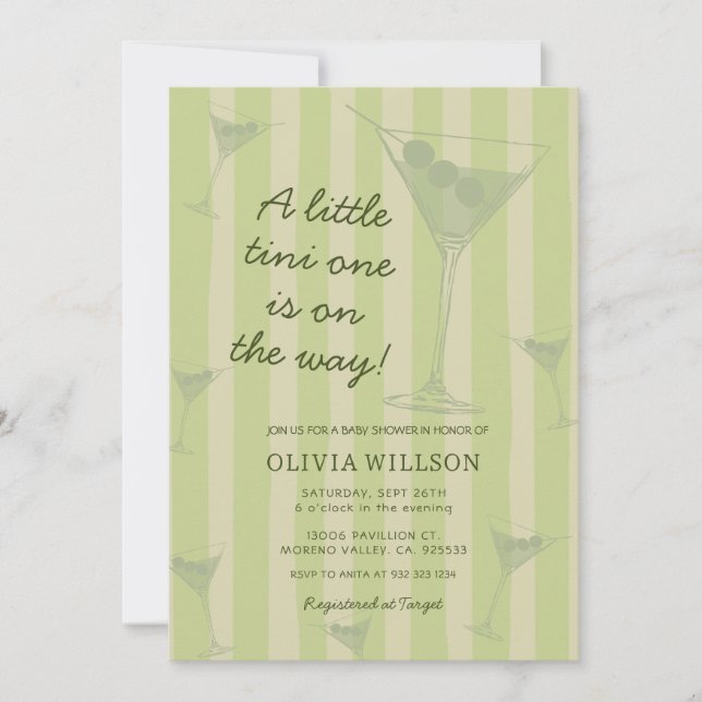 Convite  Tini One Is On The Way Martini Baby Shower  (Frente)