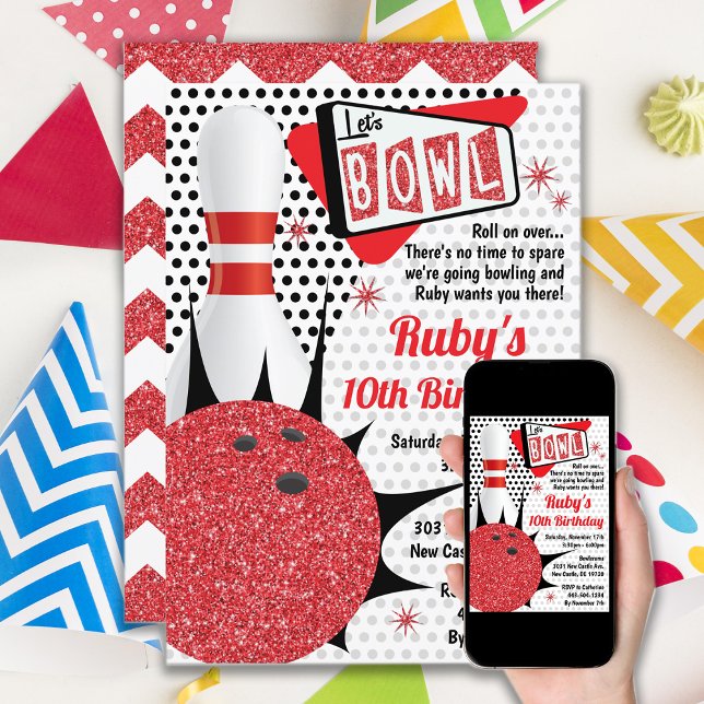 Convite Tino de Pino Superior do Retro da Parte boliche (Criador carregado)