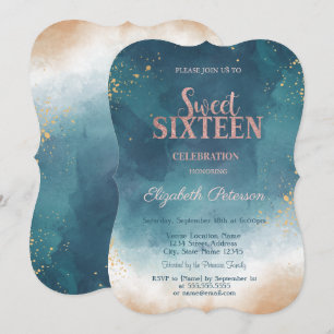 Convite Tinta Aguarela Splash Glitter Sweet 16