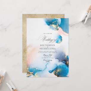 Convite Tinta Alcoólica Azul e Dourada Elegante com Acento