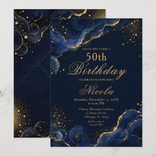 Convite Tinta Alcoólica Azul Naval e Dourado Elegante