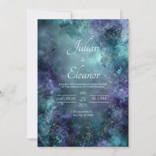 Convite Tinta Alcoólica Mística Teal Roxo Dourado Casament