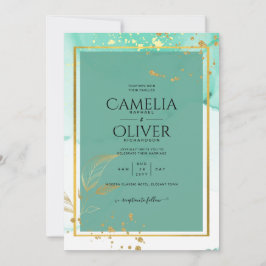 Convite Tinta Alcoólica Verde Limão Dourado Casamento Abst