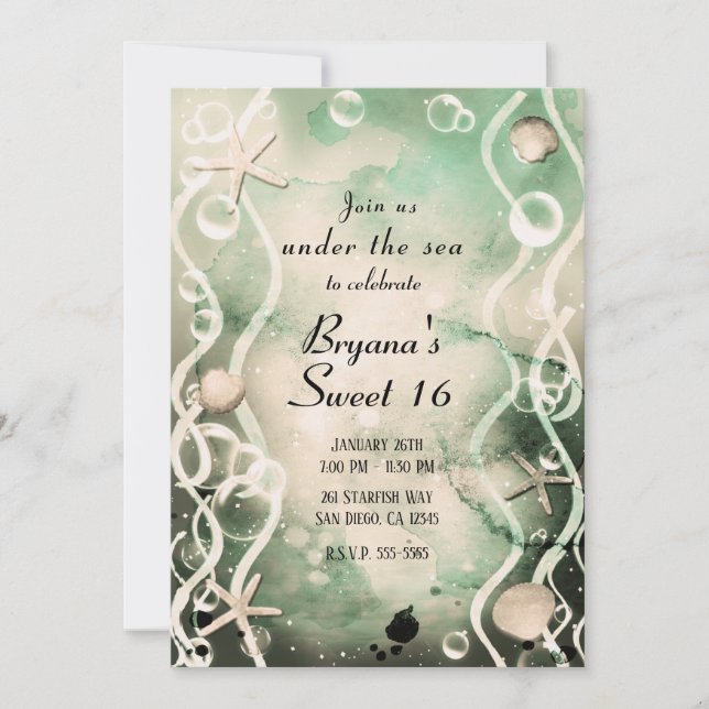 Convite Tinta aquarela respingo azeitona sob o mar Doce 16 (Frente)