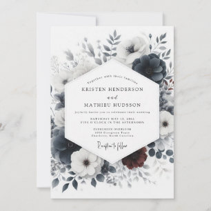 Convite Tinta Azul Desbotada Floral Casamento