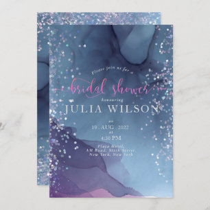 Convite Tinta azul e púrpura de álcool com mística brilhan