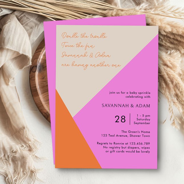 Convite Tinta Brilhante e Tricolor Laranja Mistura Bebê (Baby Sprinkle Baby Shower Invitation from my Tricolor Baby Shower Collection)