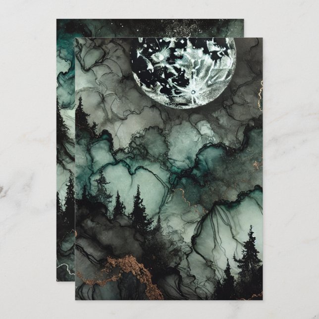 Convite Tinta de Álcool do Halloween, Floresta Assombrável (Frente/Verso)