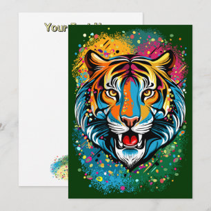 Convite Tinta de cores Arco-íris Cabeça de Tigre