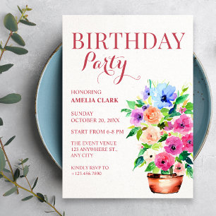 Convite Tinta de vaso floral de aniversário
