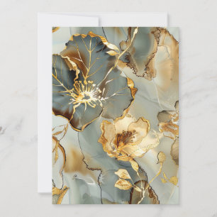 Convite Tinta Floral Azul Dourada em Aquarela