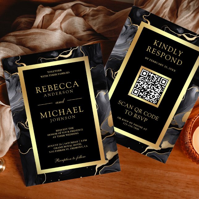 Convite Tinta Fluida Ouro Preto Código QR Casamento (Criador carregado)