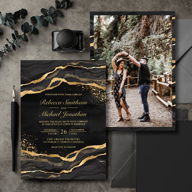 Convite Tinta Fluida Ouro Preto Foto Casamento (Criador carregado)