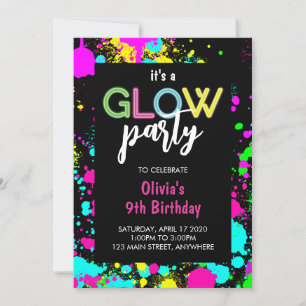 Convite Tinta Neon Brilho Manchas de Aniversário 