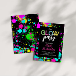 Convite Tinta Neon Brilho Manchas de Aniversário