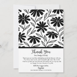 Convite Tinta Preta Daisies Boho Agradecimento Chá de Noiv