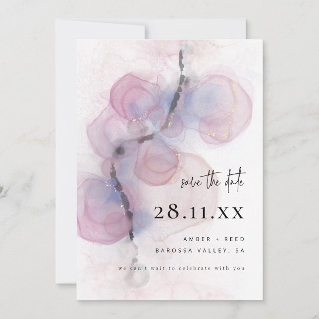 Convite Tinta rosa com álcool moderno - Salve a data (Frente)