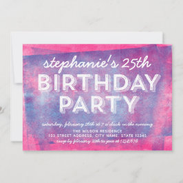 Convite Tinta rosa e azul enrolada qualquer dia de anivers