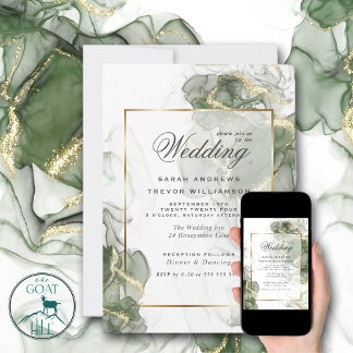 Convite Tinta Verde Dourada Sage Muted Casada