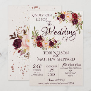 Convite Tintas Florais De Burgundy - Placas Simples De Lin