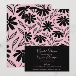 Convite Tinte Preto Margaridas Rosa Chá de Bebê Boêmio Bri