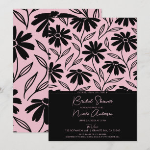 Convite Tinte Preto Margaridas Rosa Chá de Bebê Boêmio Bri