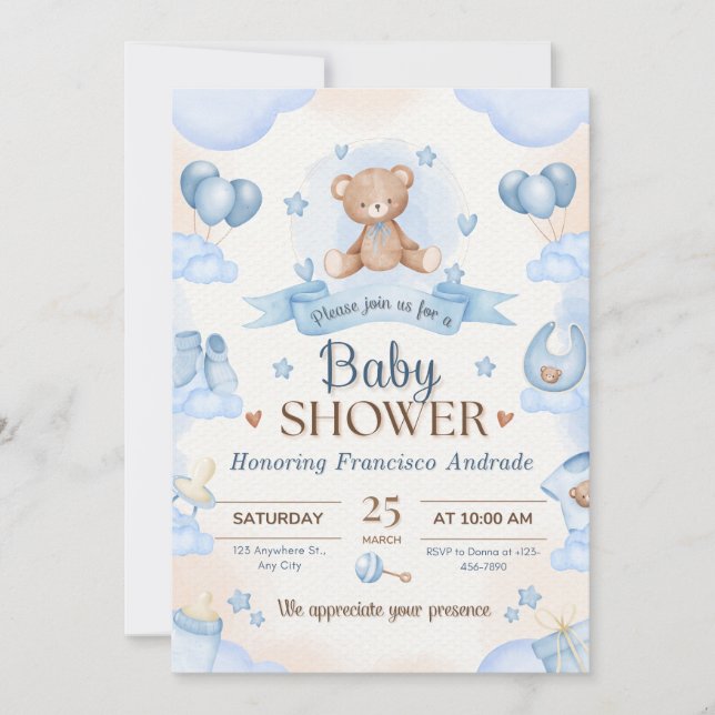 Convite Tiny Blessing Baby Shower Elegant Design (Frente)