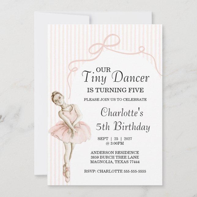 Convite Tiny Dancer Ballerina Pink Girls Birthday (Frente)