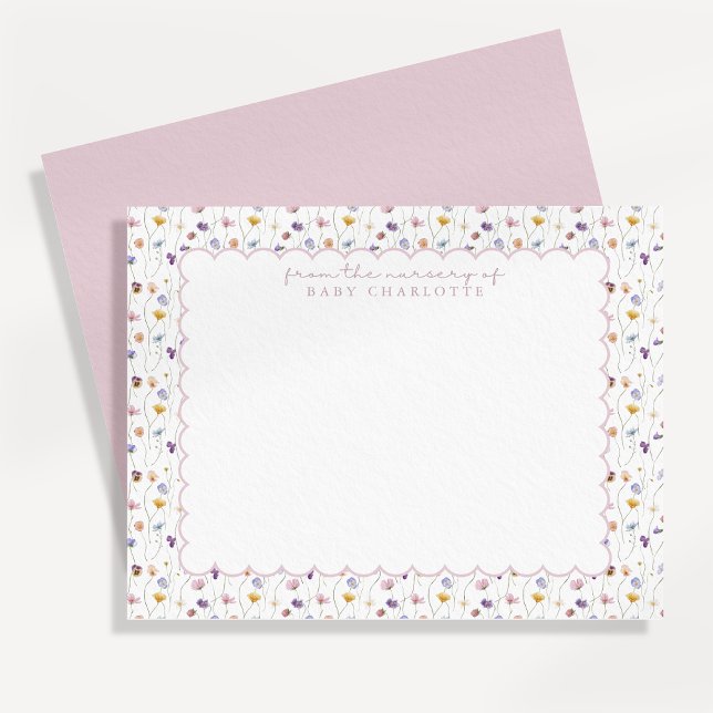 Convite Tiny Floral Scalloped Nursery Note Card (Criador carregado)