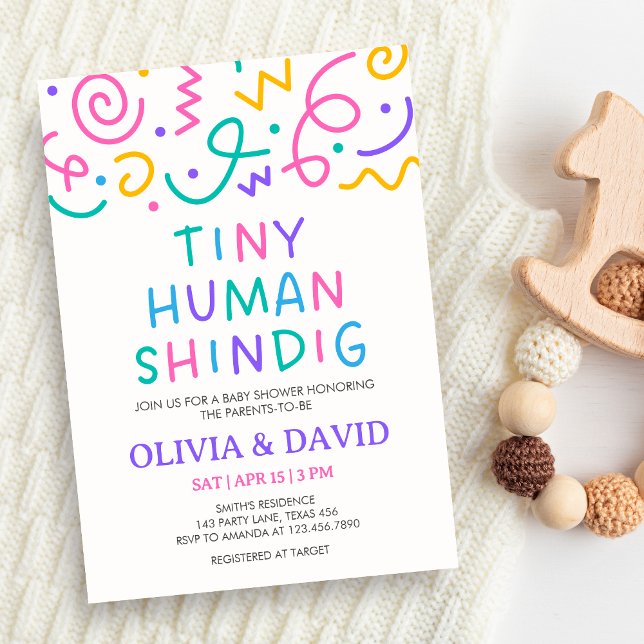 Convite Tiny Human Shindig Baby Shower (Retro Tiny Human Shindig Baby Shower Invitation)