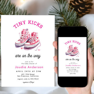 Convite Tiny Kicks Sneakers Sports Pink Baby Shower 