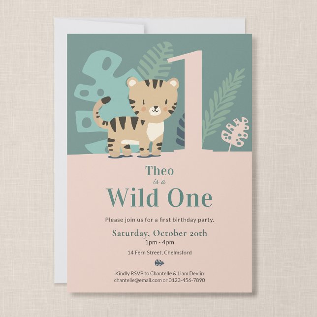 Convite Tiny Tiger Wild One Primeiro Aniversário (Tiny Tiger - Wild One First Birthday Invitation)