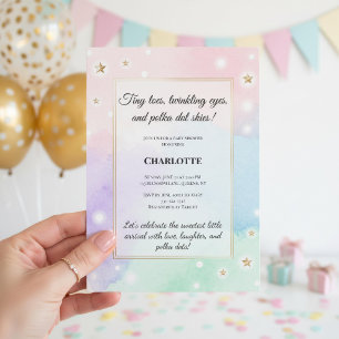 Convite Tiny Toes Bolinhas de Bebê Luxo Pastel