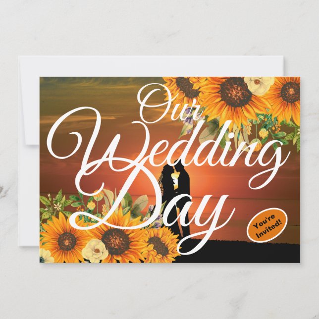 Convite Típica Branca de Sunset, Dia do Nosso Casamento (Frente)