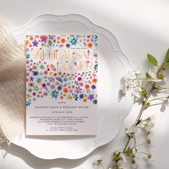 Convite Típica Dourada rosa Boho Ensaio de Casamento Flora (Front)