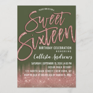 Convite Típica Glitter Dourada Rosa Verde Chive Doce 16