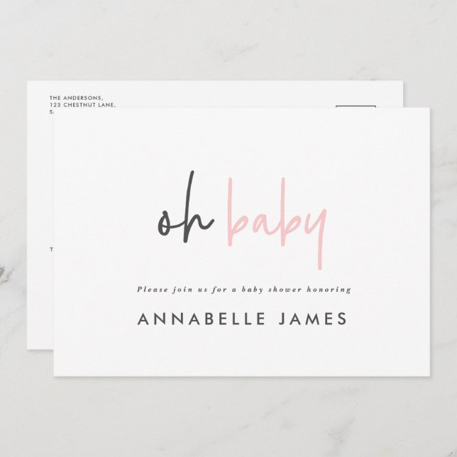 Convite Típica moderna, rosa-menina, chic contemporâneo (Frente/Verso)