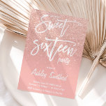 Convite Típica ombre de rosa dourada falsa doce 16<br><div class="desc">Um chá brilhante, moderno e bonito, de rosa dourado, com bloco de cor rosa pincelado e pastel convite de aniversário de tipografia de script Sweet 16 com padrão rosa ouro ombre desaparecendo sobre um fundo rosa. Perfeito para uma princesa Doce e dezesseis, perfeito para ela, a moda que ama o...</div>