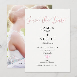 Convite Tipo de Letra Rose Gold com Foto Completa Save the