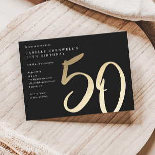 Convite Tipo Dourado minimalista moderno 50º aniversário