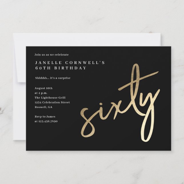Convite Tipo Dourado Moderno 60º Aniversário (Frente)