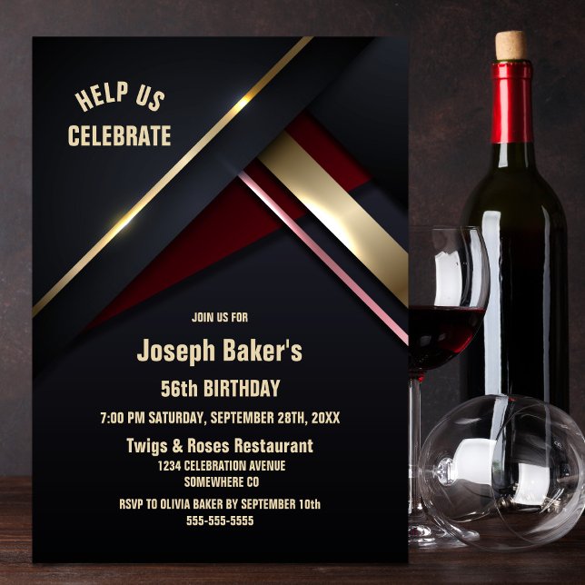 Convite Tipo Dourado Qualquer Festa de aniversário etária (Criador carregado)