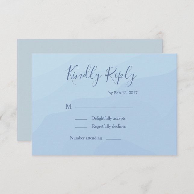 Convite Tipo elegante pastel azul d'água casado rsvp (Frente/Verso)