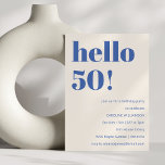 Convite Tipografia a negrito Ivory Blue 50º aniversário<br><div class="desc">Tipografia a negrito Ivory e Convite de aniversário 50º Moderno Azul</div>