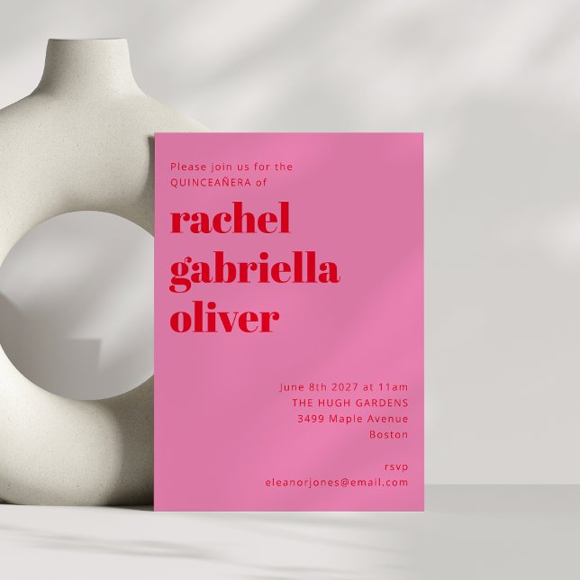 Convite Tipografia a negrito Rosa e Vermelho Moderno QUINC (Criador carregado)