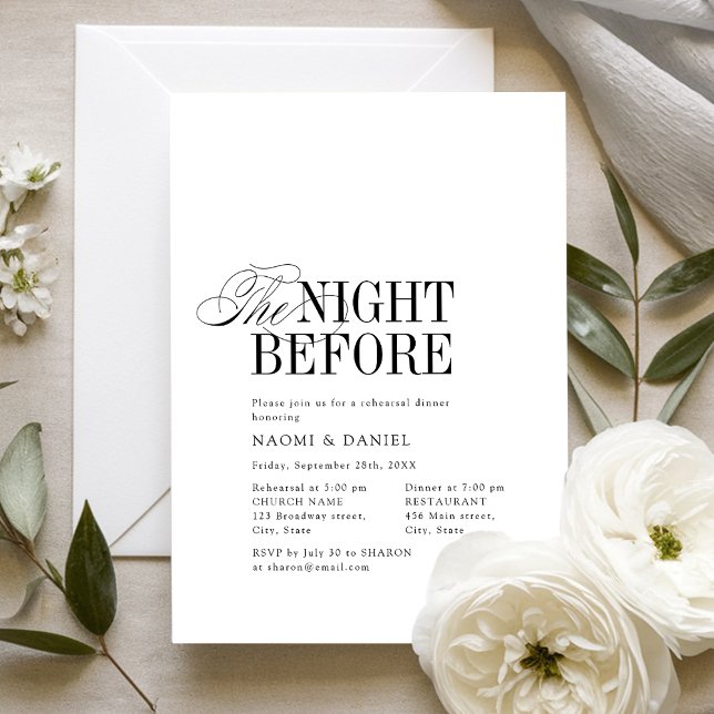 Convite Tipografia Atemporal Elegante A Noite Antes (Elegant Timeless Typography The Night Before Invitation)