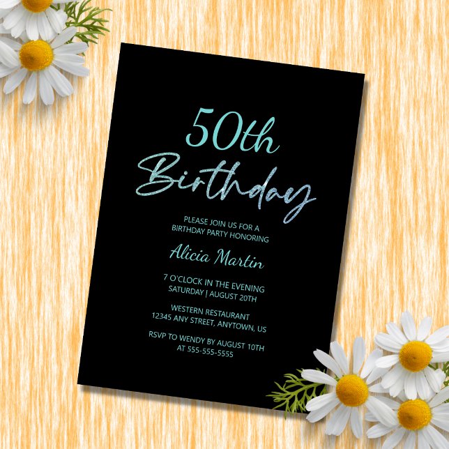 Convite Tipografia Azul Moderna e Mínima Noite Preto (Criador carregado)