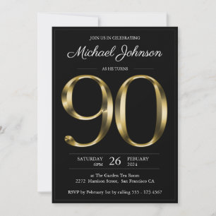 Convite Tipografia Black Dourado 90 Birday