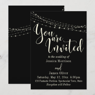 Convite Tipografia Bonita em Preto com Luzes Casamento